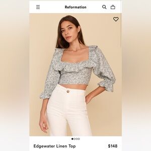 REFORMATION green puff sleeve linen blouse top